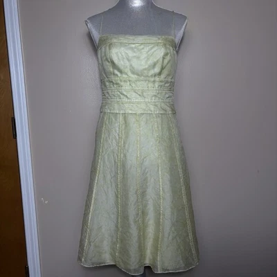 ANN TAYLOR Lime Green Silk Dress Size 4 Spaghetti Straps Coquette Wedding Pastel - Image 1 of 4