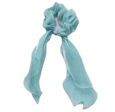 Green Chiffon Bow Scrunchy Elastic Band Ponytail Holder Elegant Hair Accessory - Image 1 of 4