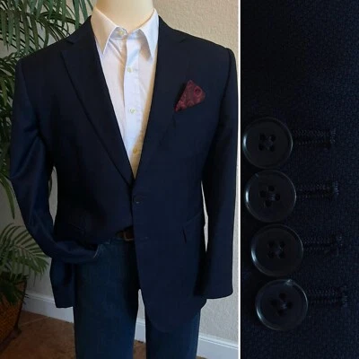 Blazer CHARLES TYRWHITT TAMANHO 46 CASACO ESPORTIVO AZUL MARINHO OLHO DE PÁSSARO JAQUETA SLIM FIT 120s - Imagem 1 de 4