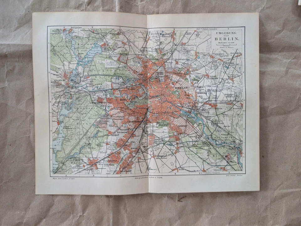 1907 Map SURROUNDINGS OF BERLIN. Original lithographic antique print  - Image 1 of 1