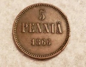 1866 Finland 5 Pennia coin - Picture 1 of 2