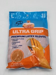 Mr. Clean Ultra Grip Premium Latex Gloves Large 13.5" Length Orange - New - Picture 1 of 3