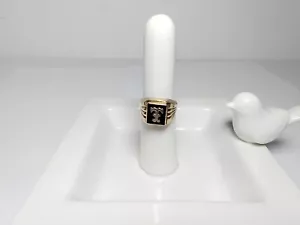 Vintage Gentleman's Onyx and Carved T Initial Cocktail Ring in 10K  Yellow Gold - Picture 1 of 10