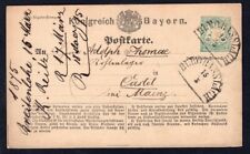 GERMANY Bayern Burghasslach 1875 Halbkreisstempel on Postal Card to Castel