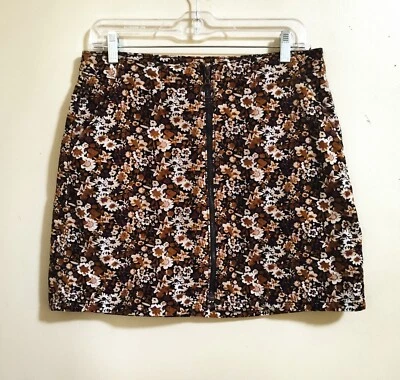 Arizona 90s Skirt Mini Short M/L Brown Floral Corduroy Stretchy Zip Up Pockets  - Изображение 1 из 4