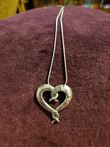 Sterling Silver & Marcasite Intertwined Heart Necklace 22" Pretty - Picture 1 of 7