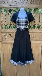 NEW CHICSTAR Black Plaid Bodice Belted Swing Rockabilly Dress SZ 36 - 8 - Picture 1 of 5