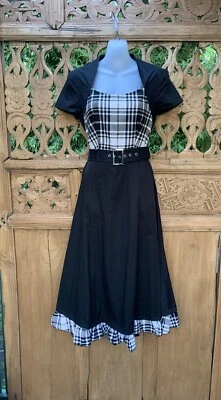 NEW CHICSTAR Black Plaid Bodice Belted Swing Rockabilly Dress SZ 36 - 8 - image 1 of 4