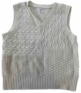 Girls Size Large (10-12) Sweater Vest Cream Colored Blocking Style Ribbed Waist - Picture 1 of 7