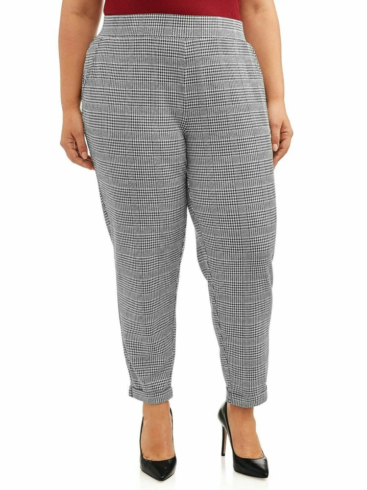 Terra & Sky Womens Houndstooth Plaid Pull on Pant Relaxed Fit Plus Size 3x