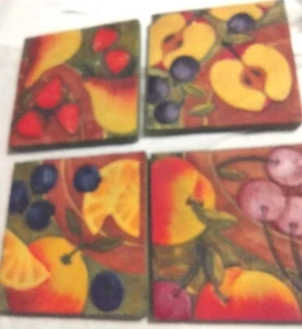 Vintage Square Stone Fruit 4 Piece 4x4 Coaster Set - Picture 1 of 6