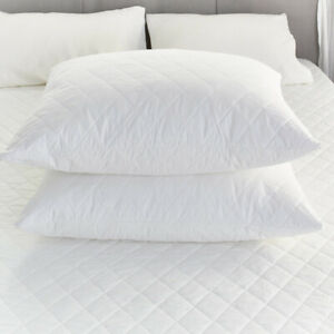 Queen Quilted Pillow Cover Protector Pair Zippered Pillowcases set Diamond White