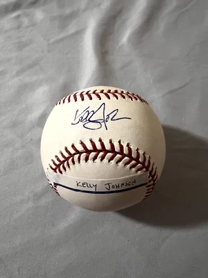 ¡BÉISBOL OML AUTOGRAFIADO FIRMADO POR KELLY JOHNSON!  Bravos, Diamondbacks!  Certificado de autenticidad MLB! Foto 1 de 4