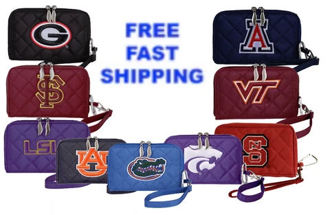 NCAA Quilted Cell Phone Wallet Embroidered team Logo Georgia Bulldogs LSU Gators Cover