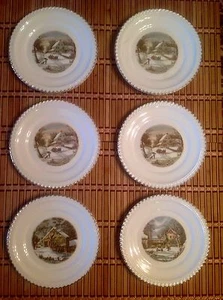 Ein Set mit 6 Currier & Ives Sammeltellern 6" Durchmesser Homestead im Winter - Bild 1 von 9