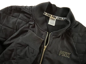 Victoria Secret PINK Size S Black Gold Zip Jacket Gold Logo Front & Back READ - Picture 1 of 13