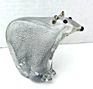Clear White Crackle Polar Bear Art Glass Figurine Paperweight PERFECT - Picture 1 of 17
