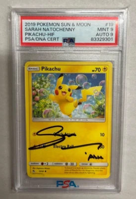 POKEMON 2019 SUN MOON PIKACHU SARAH NATOCHENNY ASH PSA AUTO 9 GRADED 9 - Image 1 of 2