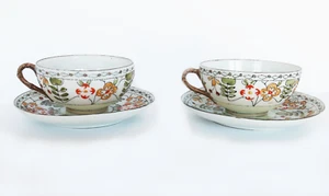Set of 2 vtg. A.A. Vantine hand painted Japan floral pattern tea cups & saucers - Imagen 1 de 9