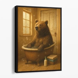 Bär Badewanne Schaumbad lustiges Tier Badezimmer Bauernhof Leinwandbild Wandbild - Bild 1 von 7
