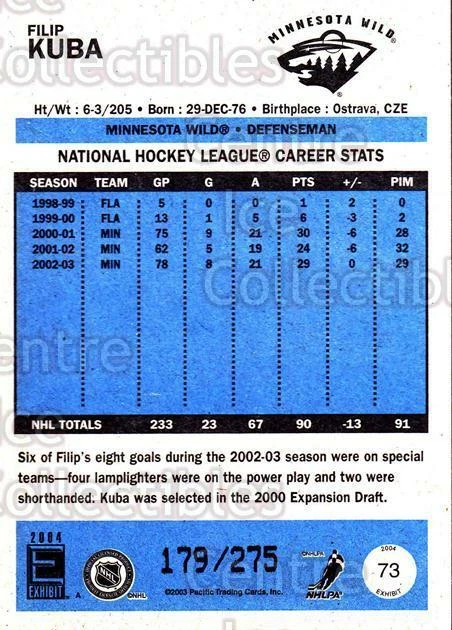 2003-04 Pacific Exhibit Blue Backs #73 Filip Kuba - Image 1 of 1
