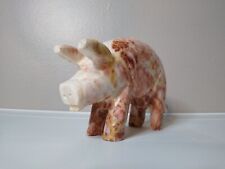 Vintage Hand Carved Pink And White Marble Pig