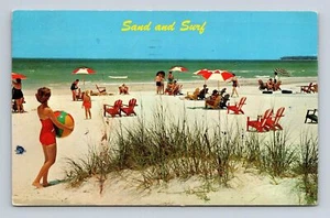 Postcard Sand and Surf Beach Florida Sun Bathers Chairs - Picture 1 of 2