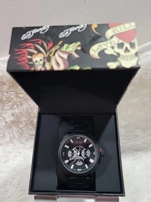 Reloj Ed Hardy Hombre Esfera Negra Correa Acero Negro, Madreperla. Nuevo  Foto 1 de 4