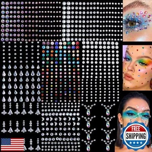 8 Sheets Face Gems Jewels for Makeup 20 Colors Rhinestones Hair Pearls Eye Ge - Picture 1 of 5