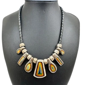 Chico's Necklace Jewlery Silver Tone Black Cord Mood Ring Look Statement 20" - Picture 1 of 8