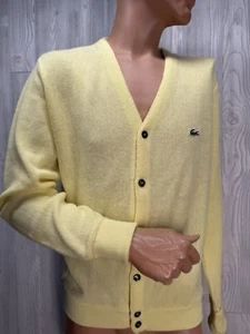 Vtg 1960s 1970s IZOD of LONDON LACOSTE Yellow Button Up Cardigan Sweater M - Picture 1 of 5