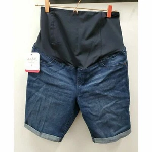 Bermudas de maternidad pantalones cortos de mezclilla lavado oscuro panel cruzado talla 4 - Imagen 1 de 6