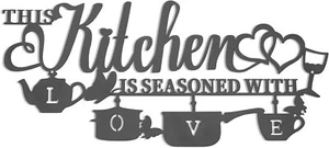 Metal Kitchen Wall Decor, This is Seasoned with Love Black Word A - Picture 1 of 8