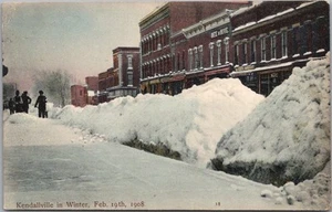 Postal de colección de KENDALLVILLE Indiana centro/tormenta de nieve de invierno 1908 cancelar - Imagen 1 de 2