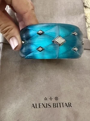 Pulsera Alexis Bittar Vintage Acolchada Lucita, Cristal y Gunmetal 100% Auténtica Foto 1 de 4