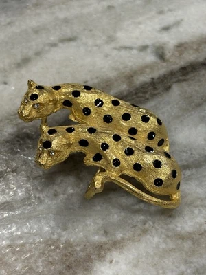 Rare Vtg Gail LaBelle GOLD PLATED Double LEOPARD Belt Buckle Only - Image 1 of 4