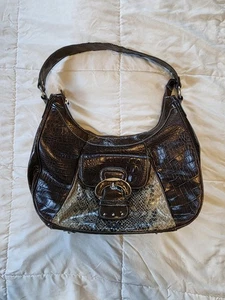 Bolso de Hombro Vintage Y2K Imitación Cocodrilo Marrón - Bolso de Mano Mediano Estampado Animal - Imagen 1 de 10