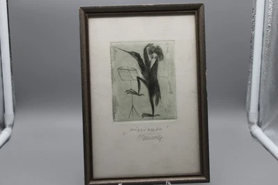 Radierung signiert Horst Jannsen?  vogelähnliche Figur Notenständer dirigiert  - Bild 1 von 4