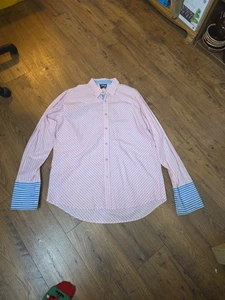 Southpole Premium Hemd Herren XXL Rosa Weiß Streifen Streifen Druckknöpfe Langarm - Bild 1 von 5