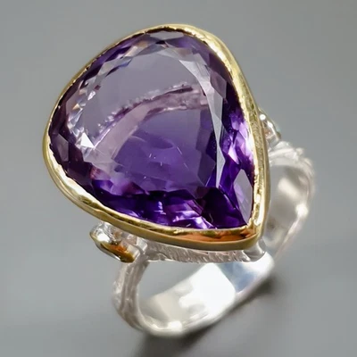 Anillo de amatista natural hecho a mano de 22 quilates + plata de ley 925 tamaño 8,5/R436776 Foto 1 de 4