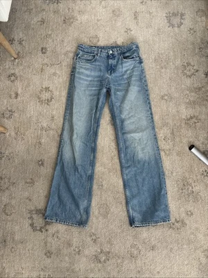 Zara blue denim straight leg mid rise women size 6 jeans - Image 1 of 3