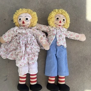 Bambole di stoffa vintage Raggedy Andy alte 27" fatte a mano Rag Dolls - Foto 1 di 17