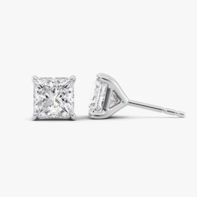 2.00 Ct IGI Lab Created Princess Cut Diamond Stud Earrings 14K White Gold Women - Image 1 of 4