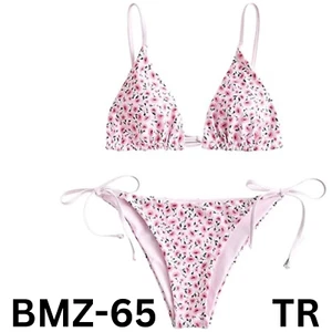 ZAFUL Women Triangle Bikini Floral String Bikini Set Two Piece Swimsuit, Pink, S - Picture 1 of 7
