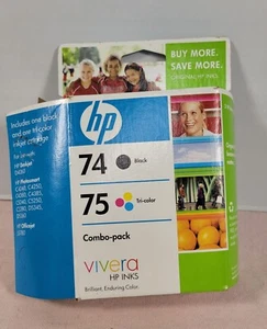Genuine HP 74 Black + 75 Tri-Color Ink Cartridge NEW - Expiration date Aug 2009 - Picture 1 of 4