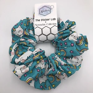 Handmade Women's Scrunchies Kitty Cat Unicorn Print Cotton Hair Tie Size Jumbo - Picture 1 of 3