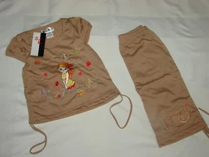 2 Sets of Deep Blue Girls Pajamas  yellow and beige Short Sleeve Top and Bottom - Picture 1 of 6