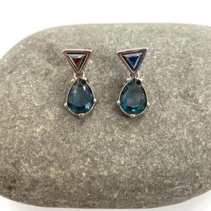 Monet Blue Topaz Hematite Dangle Drop Statement Earrings - Picture 1 of 12