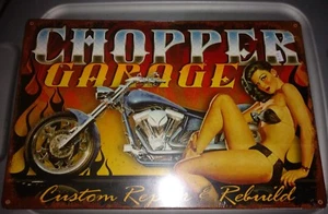 18" X 12" - Chopper Garage Pin-Up - Metal Sign - Reproduction - Picture 1 of 2