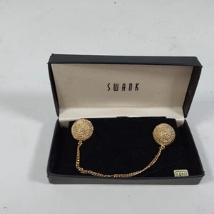 Spilla risvolto catena Swank vintage sfere oro - Foto 1 di 6